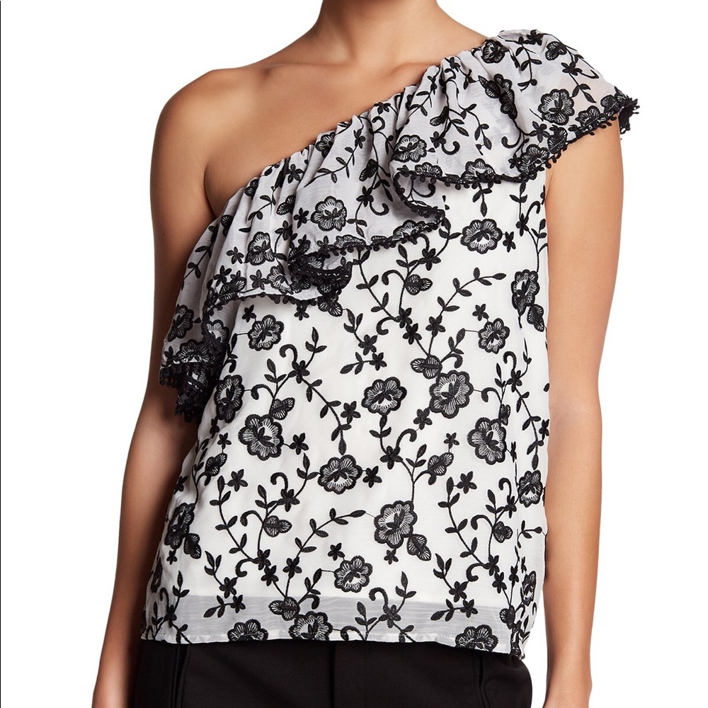 Parker One-shoulder Floral Embroidered Blouse